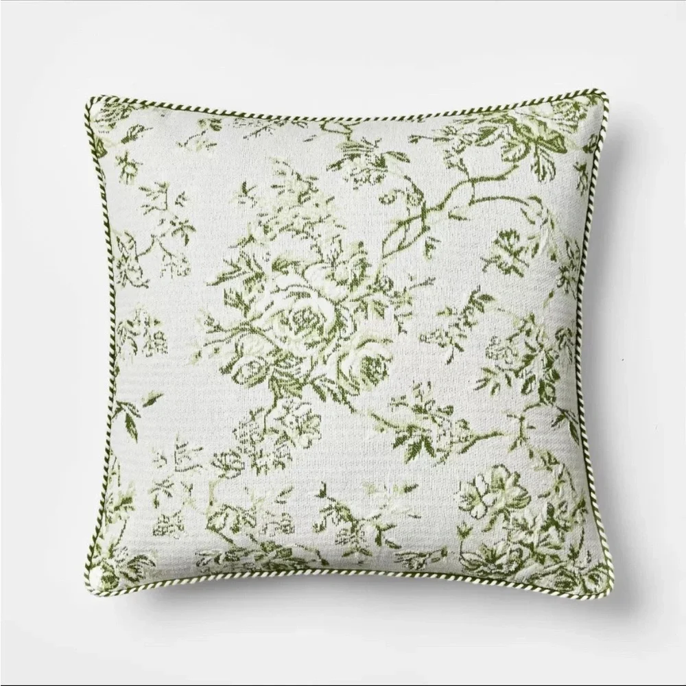 Oversized Square Floral Jacquard Pillow Green - Threshold Studio McGee